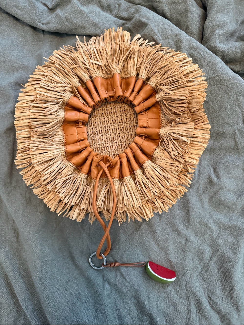 Simon Miller Scrunch Raffia Fringe Bag Pouch Clutch - Picture 7 of 9